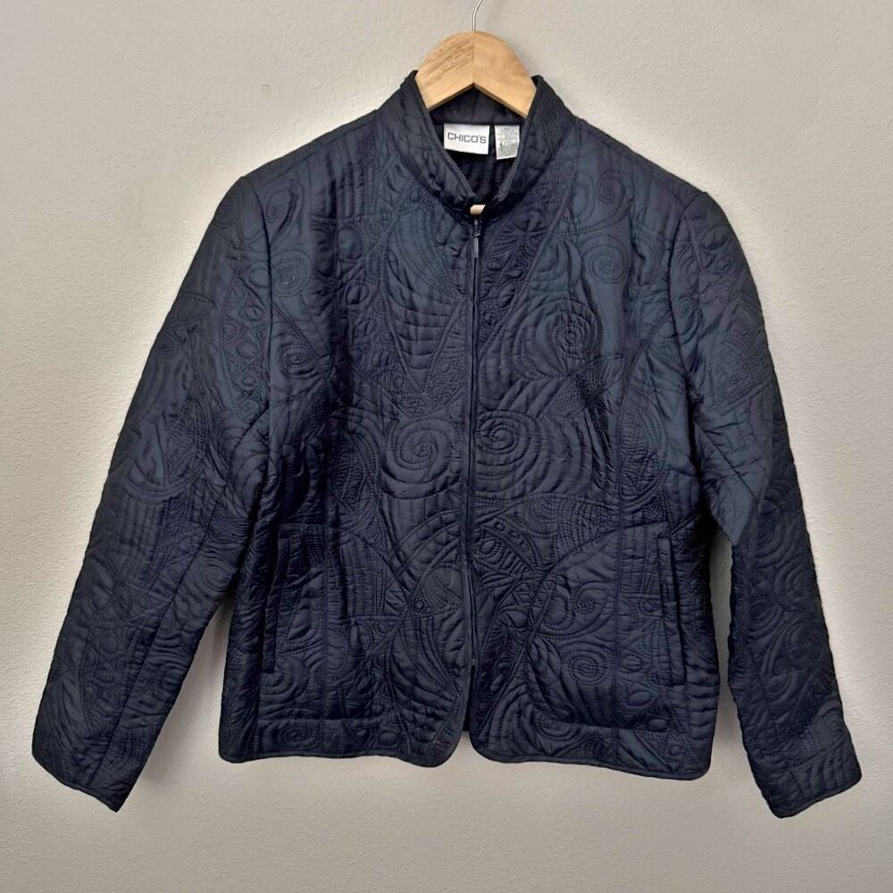 CHICO'S | Lightweight Quilted Navy Blue Jacket Mandarin| Size 1 (Medium, 8)